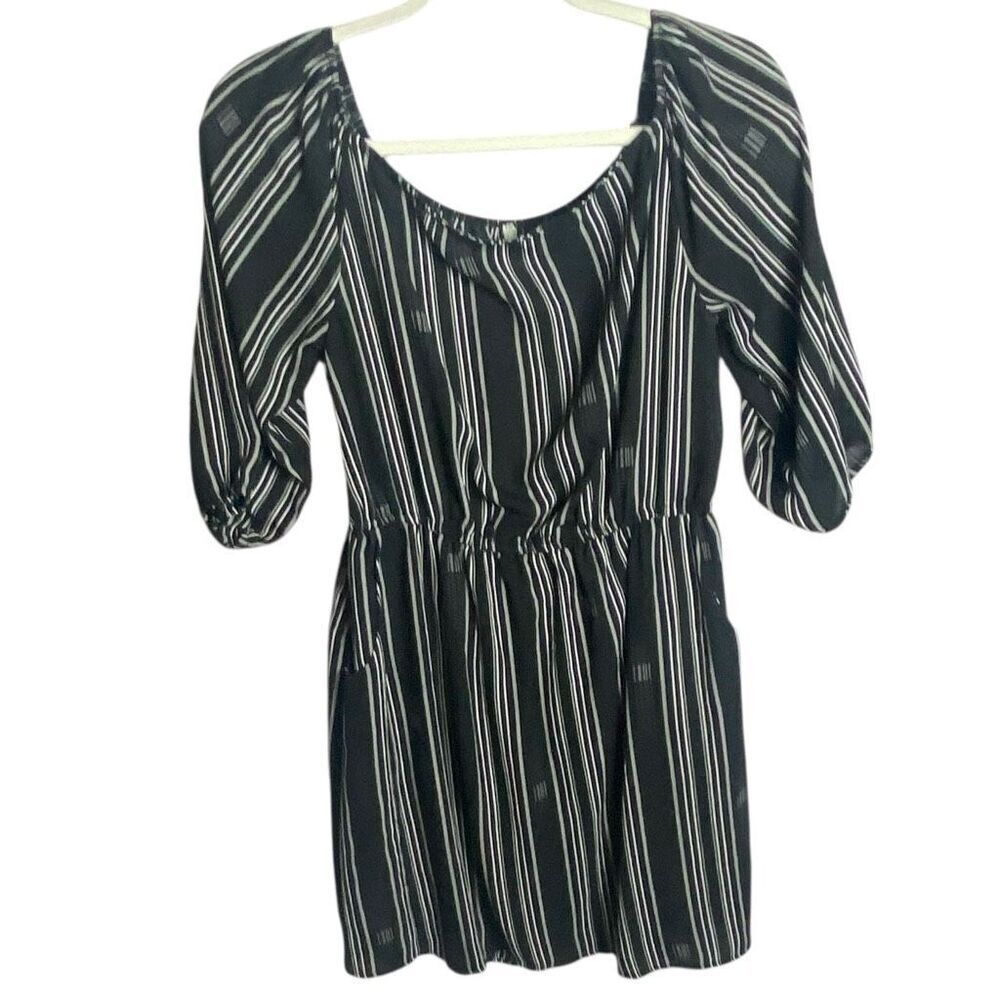 My Story Womens Black White Stripe Button Front Mini Dress Large